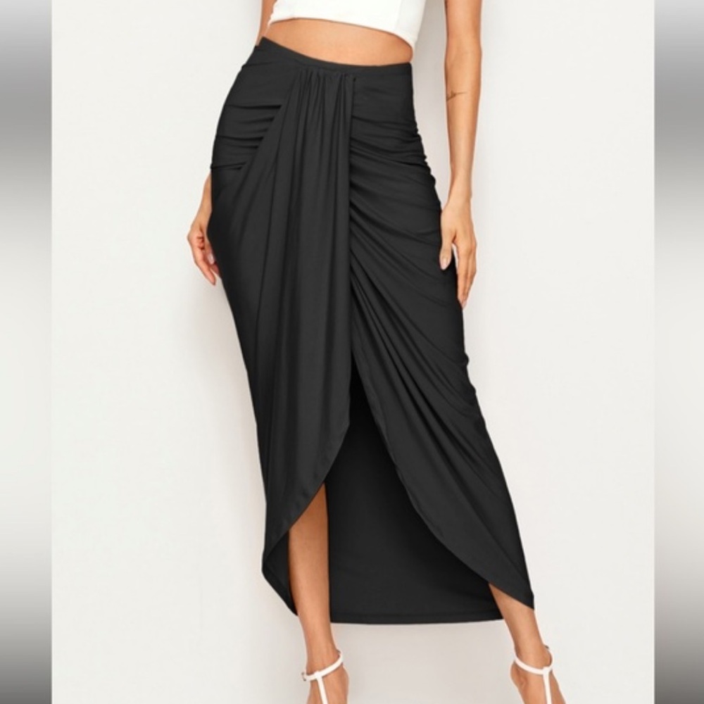 Bebe Draped Black Maxi Skirt - Picture 2 of 5